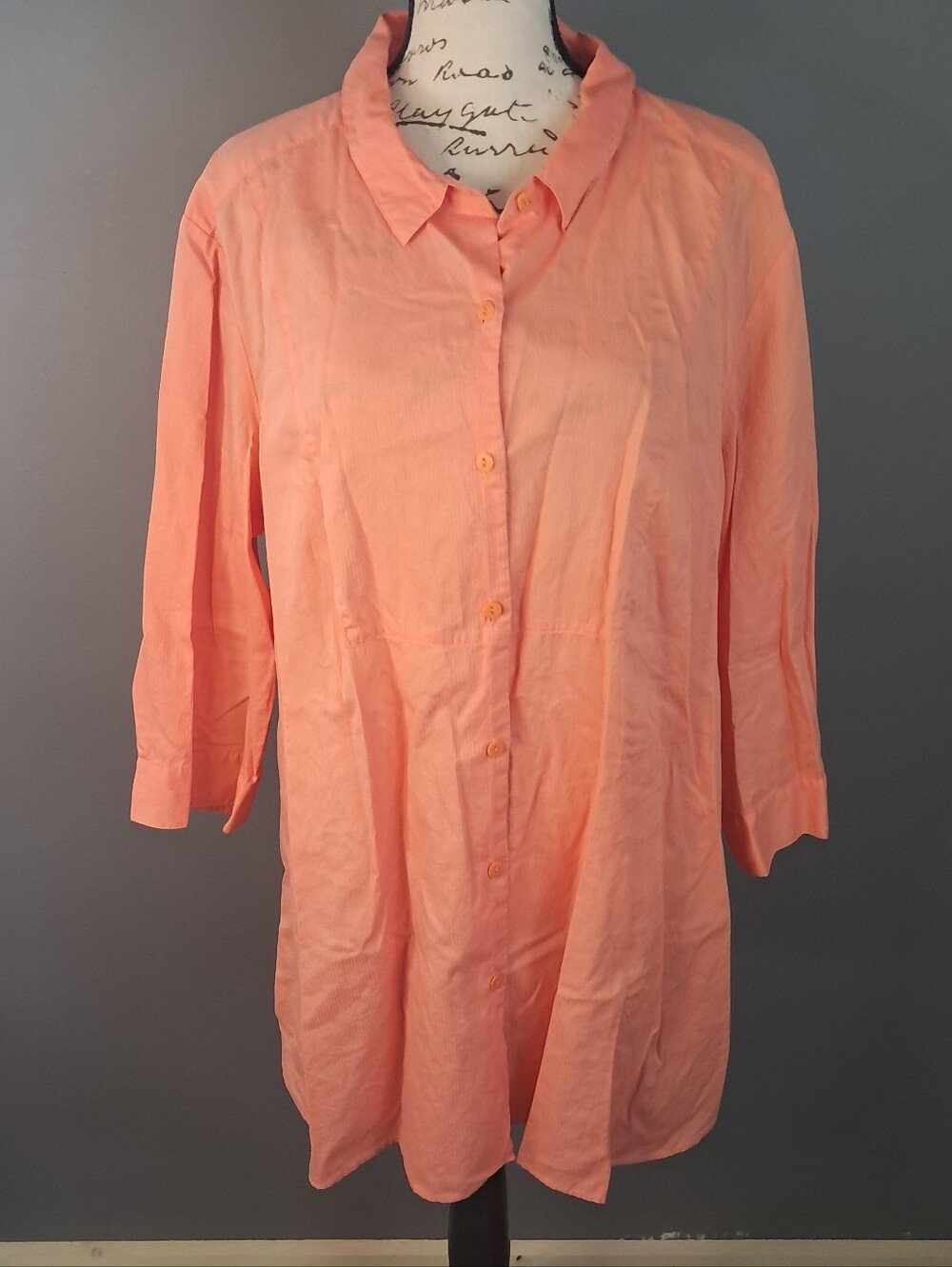 Eileen Fisher Coral Button-Down Shirt Size 1X 100% Cotton